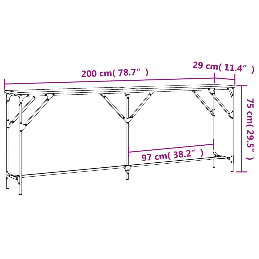 vidaXL Table console sonoma gris 200x29x75 cm bois d'ingénierie