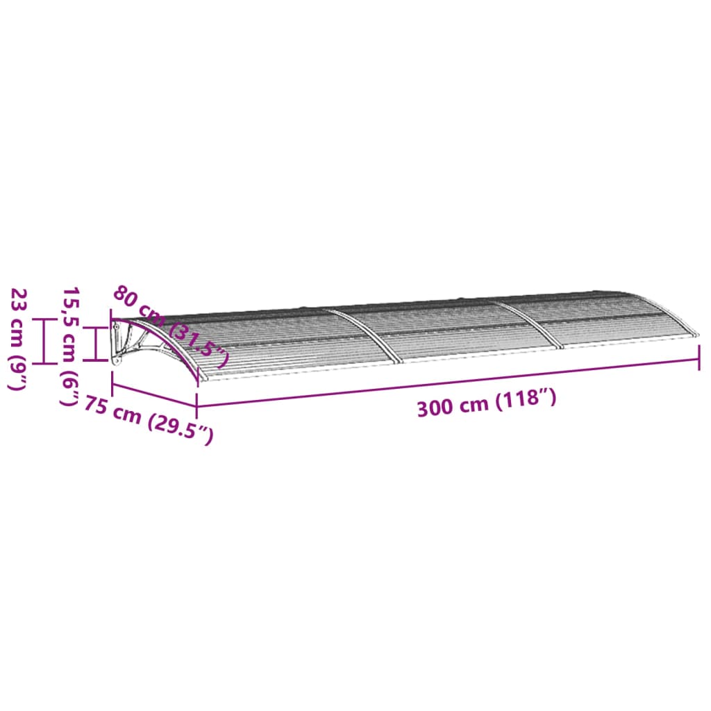 vidaXL Auvent de porte Gris 300x80 cm Polycarbonate