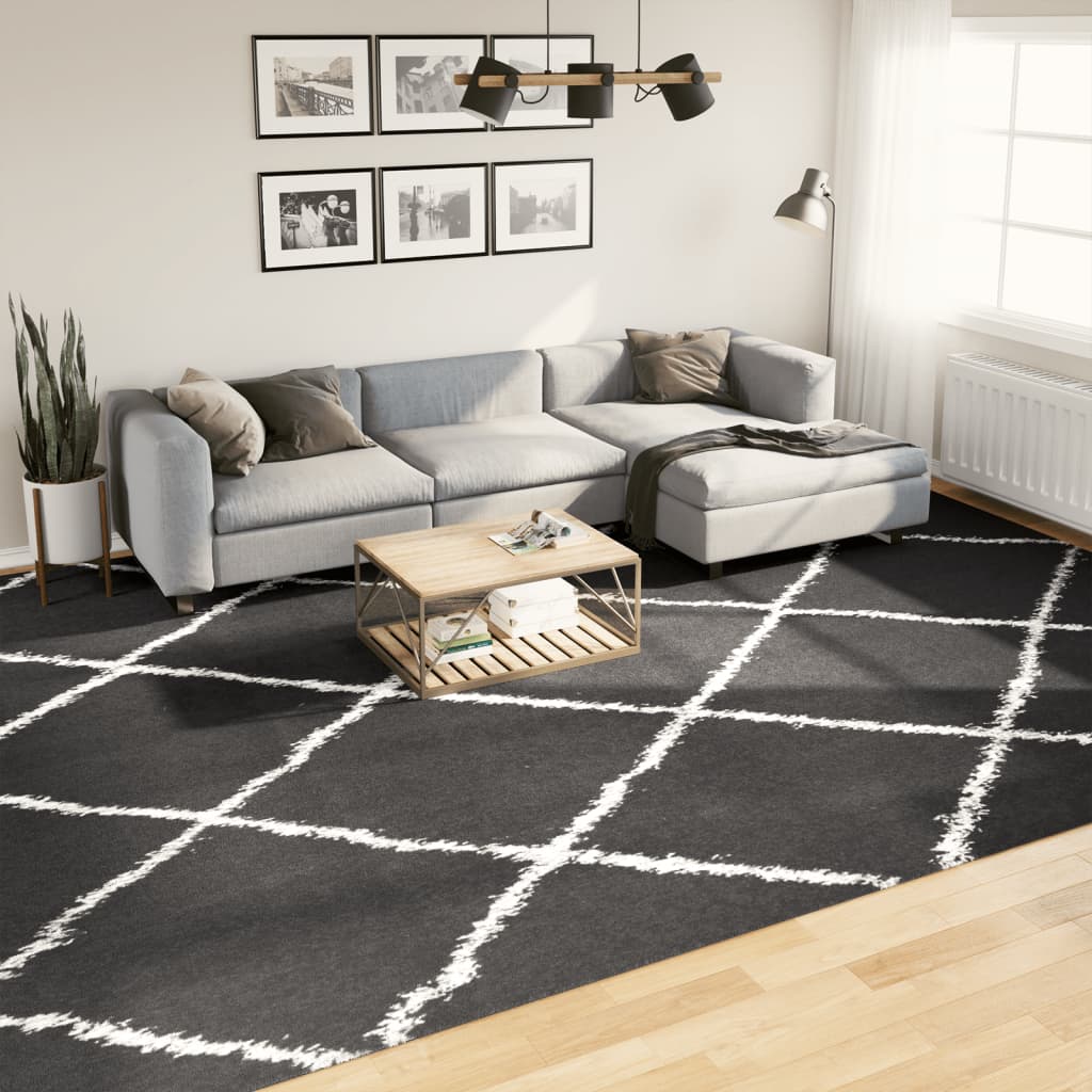 vidaXL Tapis shaggy à poils longs moderne noir et crème 300x400 cm