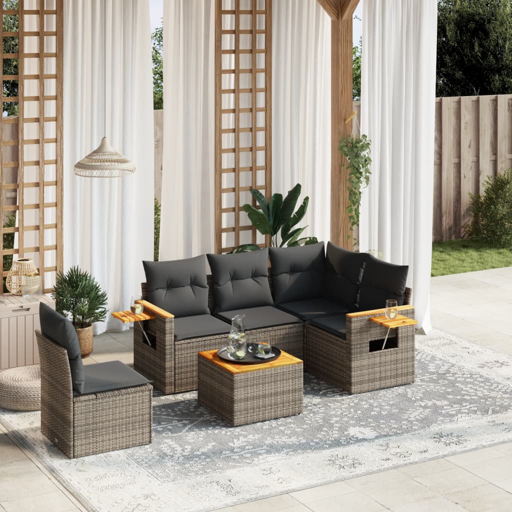 vidaXL Salon de jardin 6 pcs avec coussins gris résine tressée