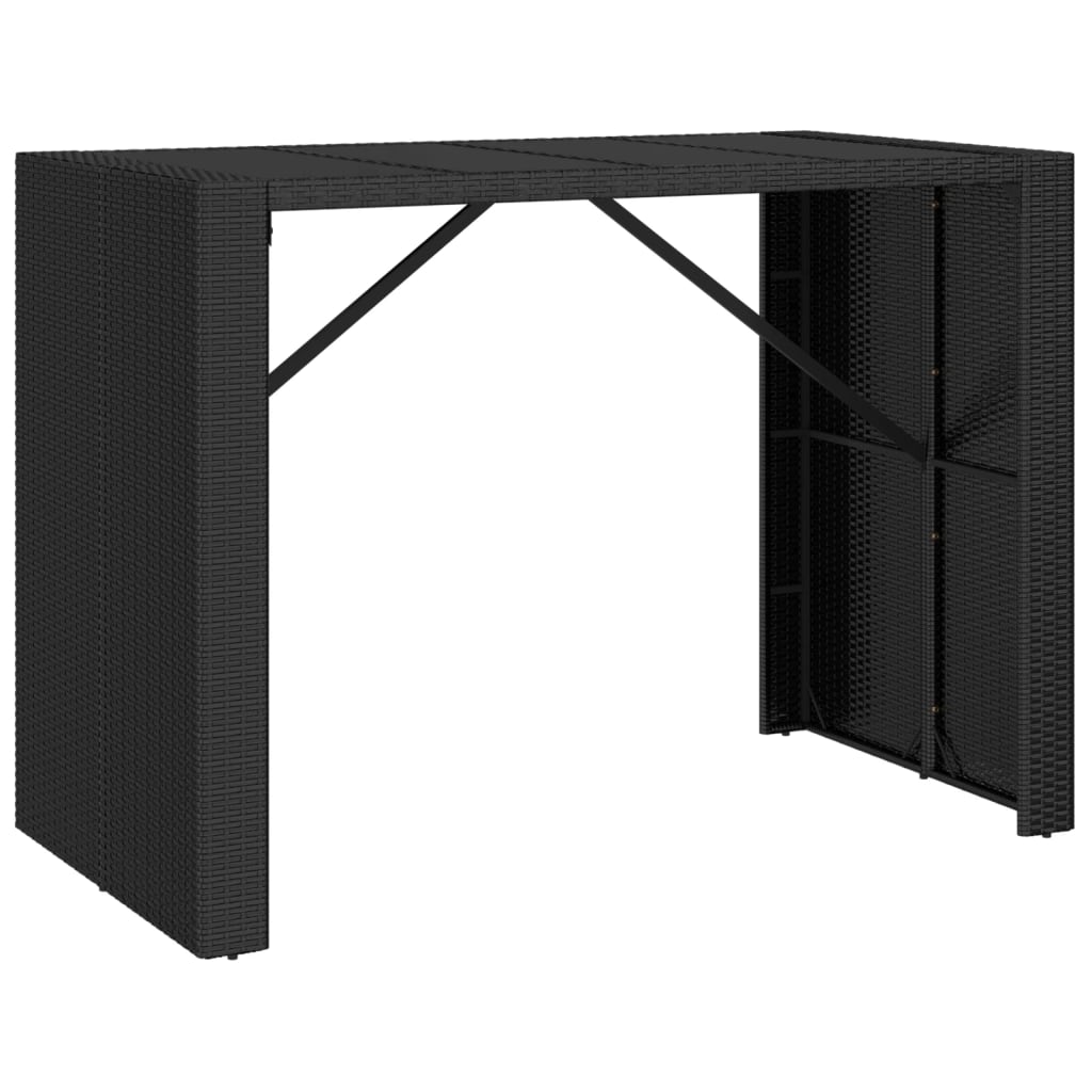 vidaXL Table de bar et dessus en verre noir 145x80x110 cm poly rotin