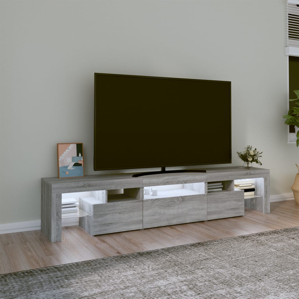 vidaXL Meuble TV avec lumières LED Sonoma gris 200x36,5x40 cm