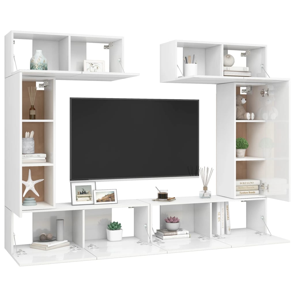 vidaXL Ensemble de meubles TV 6 pcs Blanc brillant Bois d'ingénierie