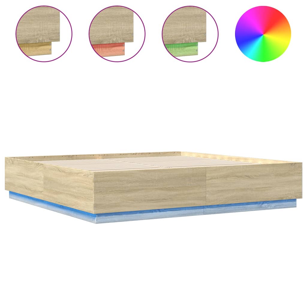 vidaXL Cadre de lit avec LED sans matelas chêne sonoma 200x200 cm