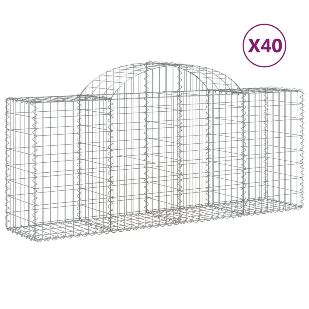 vidaXL Paniers à gabions arqués 40 pcs 200x50x80/100 cm Fer galvanisé