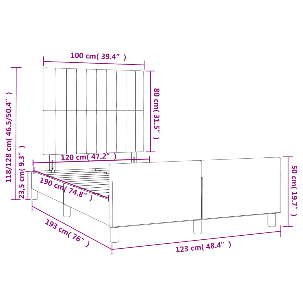 vidaXL Cadre de lit sans matelas noir 120x190 cm velours