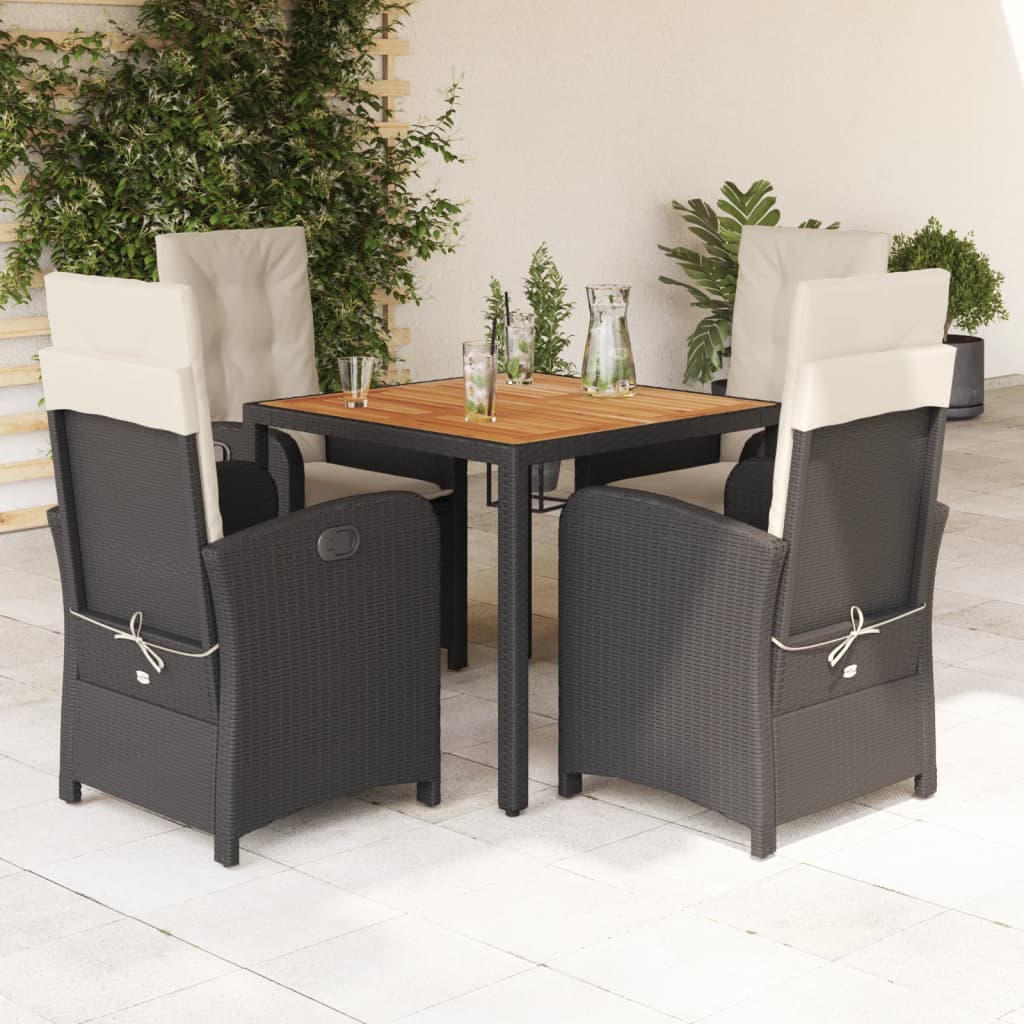 vidaXL Ensemble à manger de jardin coussins 5pcs Noir Résine tressée