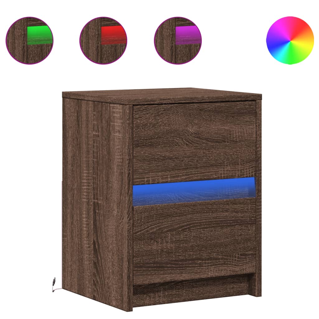 vidaXL Armoire de chevet et lumières LED chêne marron bois ingénierie