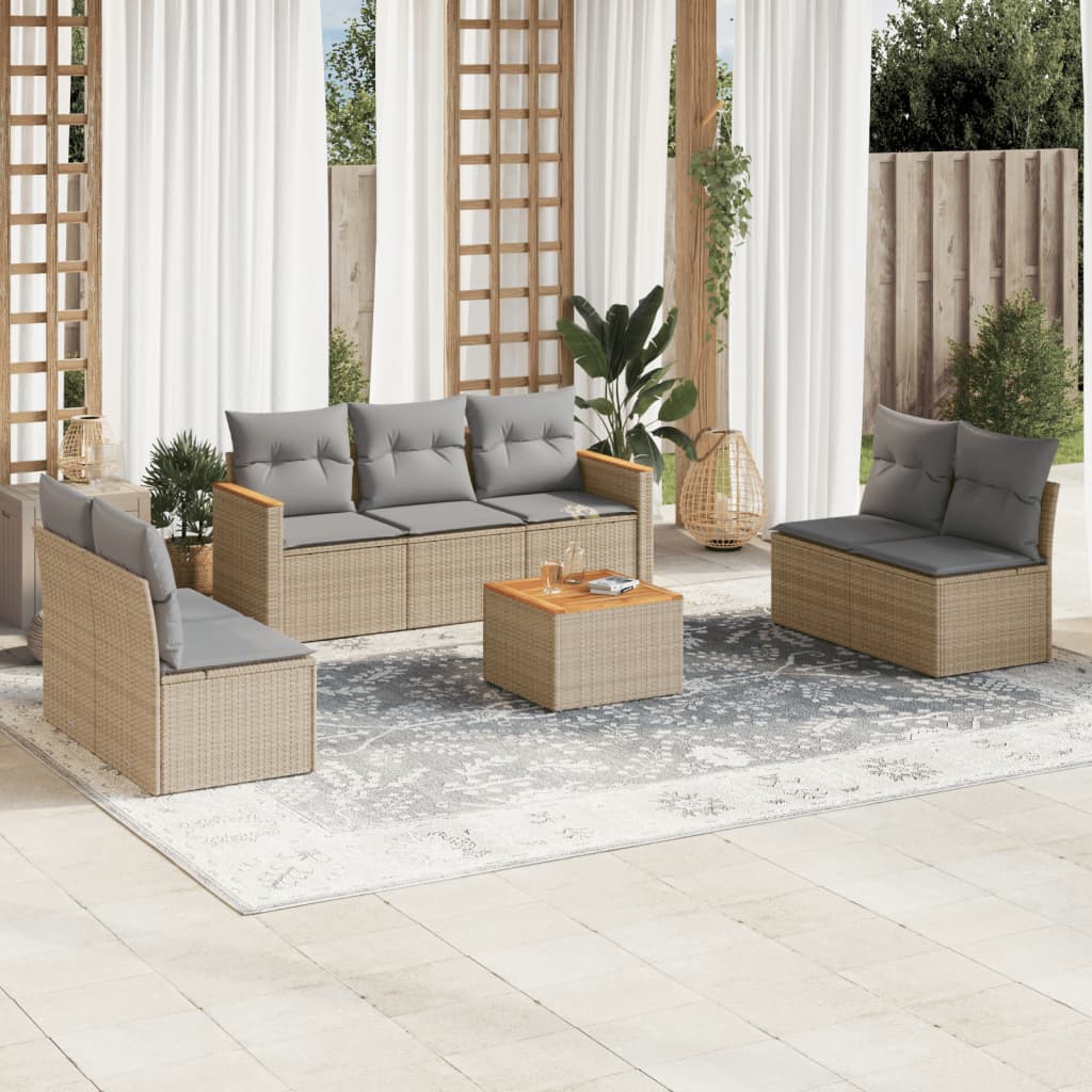 vidaXL Salon de jardin avec coussins 8pcs mélange beige résine tressée