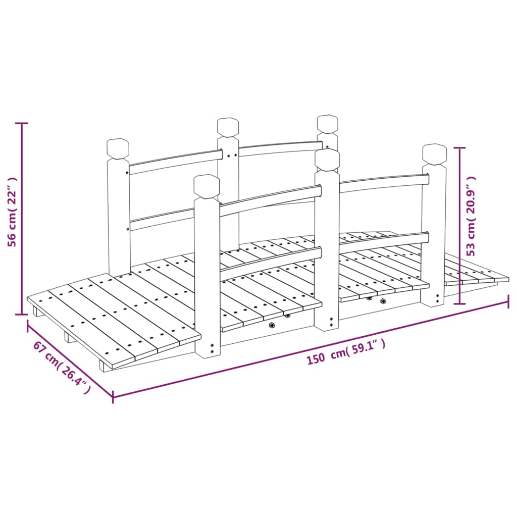 vidaXL Pont de jardin avec garde-corps 150x67x56cm bois massif épicéa