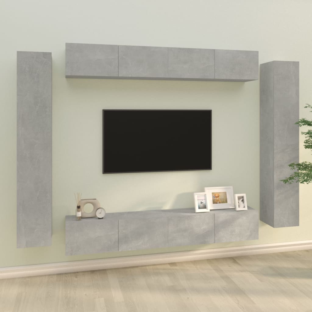 vidaXL Ensemble de meubles TV 8 pcs Gris béton Bois d'ingénierie