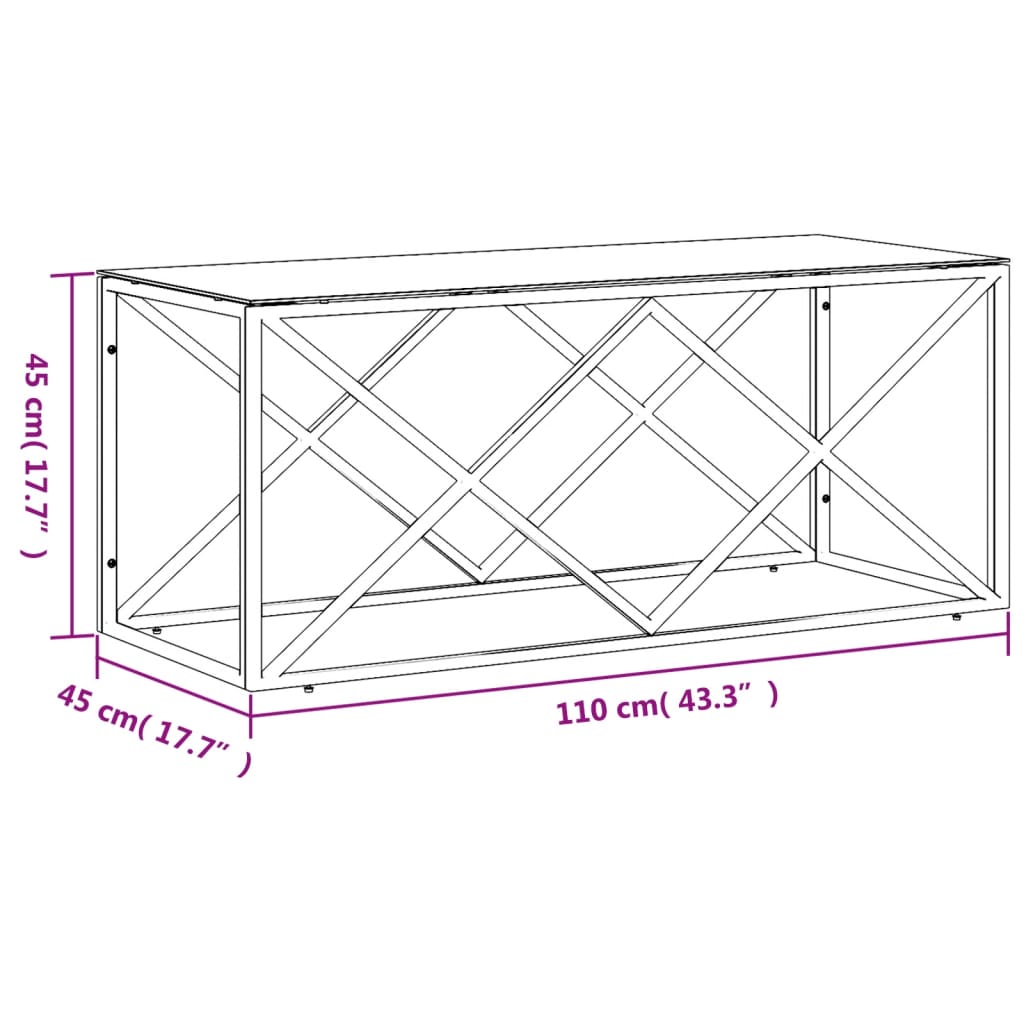 vidaXL Table basse 110x45x45 cm acier inoxydable et verre