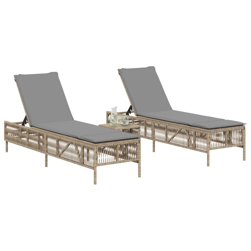 vidaXL Chaises longues avec coussins lot de 2 beige résine tressée