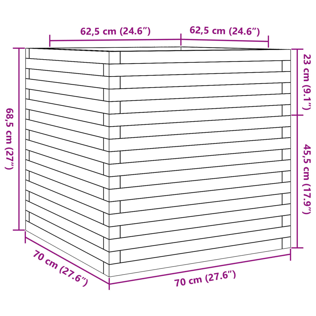 vidaXL Jardinière 70x70x68,5 cm bois de pin imprégné