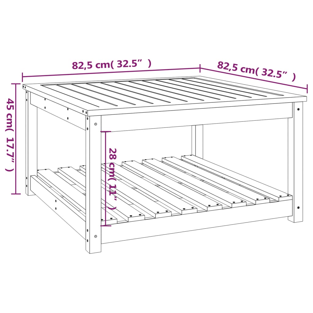 vidaXL Table de jardin blanc 82,5x82,5x45 cm bois massif de pin