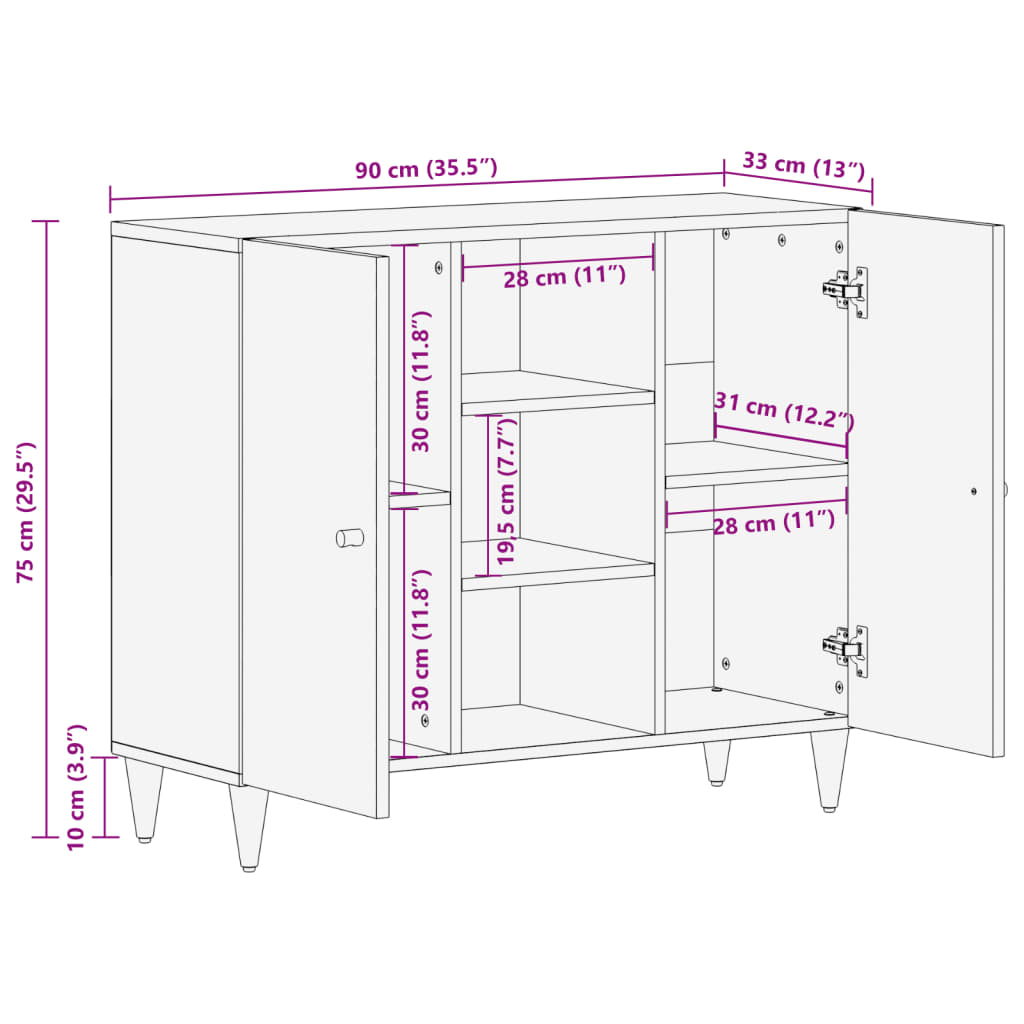 vidaXL Armoire latérale 90x33x75 cm bois massif de manguier