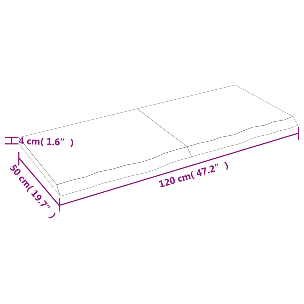 vidaXL Dessus de table 120x50x(2-4) cm bois de chêne massif non traité