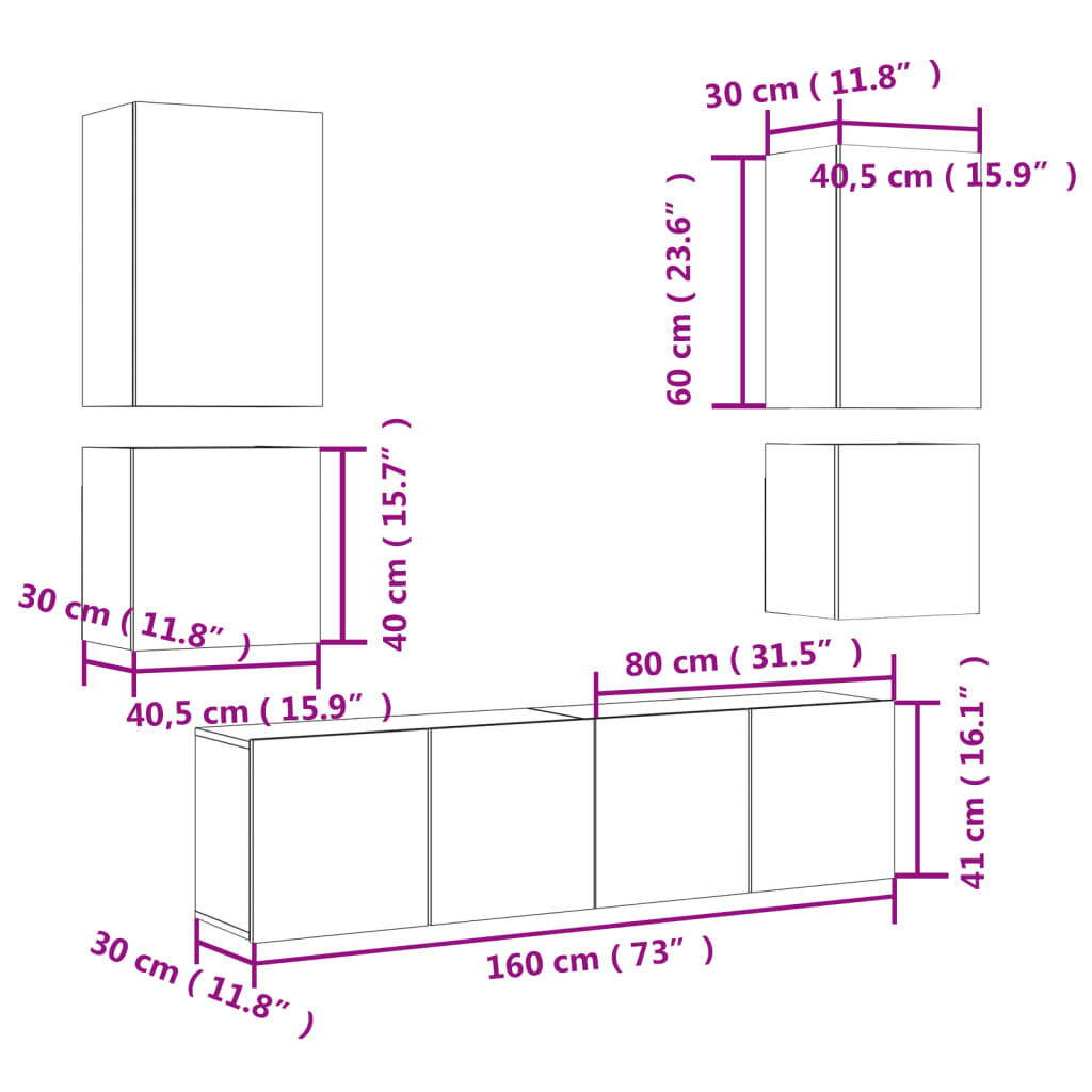 vidaXL Unités murales TV 6 pcs chêne sonoma bois d'ingénierie