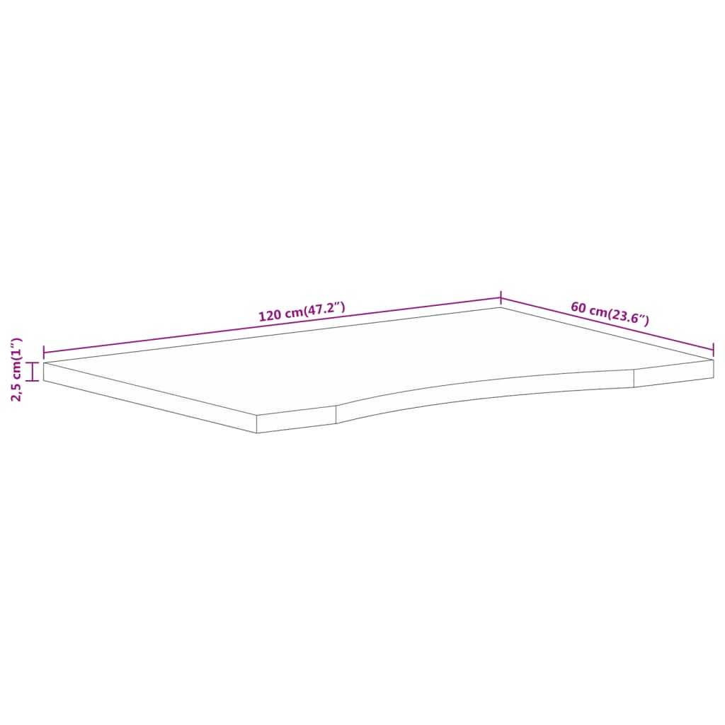 vidaXL Dessus de bureau avec courbe 120x60x2,5 cm manguier massif brut