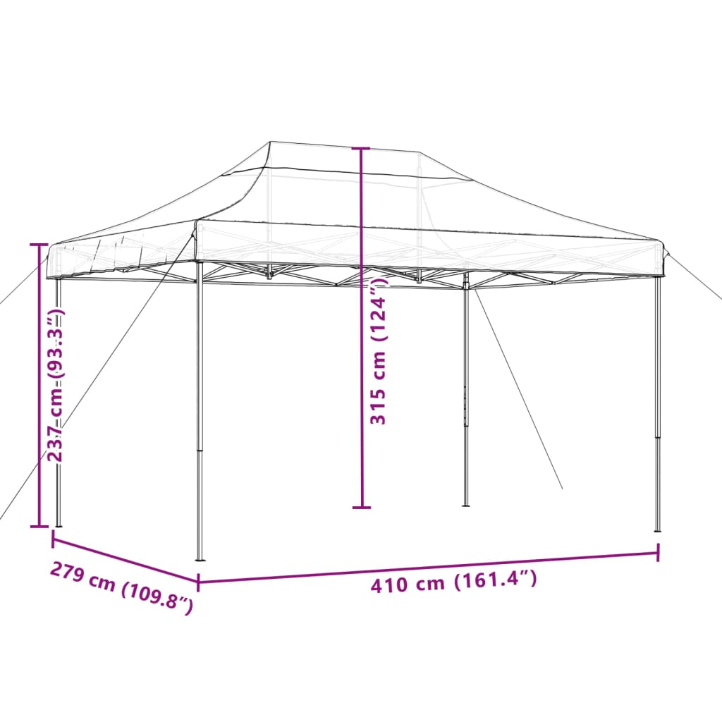 vidaXL Tente de réception pliable escamotable noir 410x279x315 cm