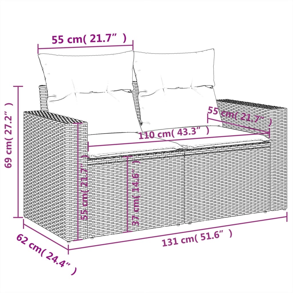 vidaXL Salon de jardin avec coussins 14 pcs gris résine tressée