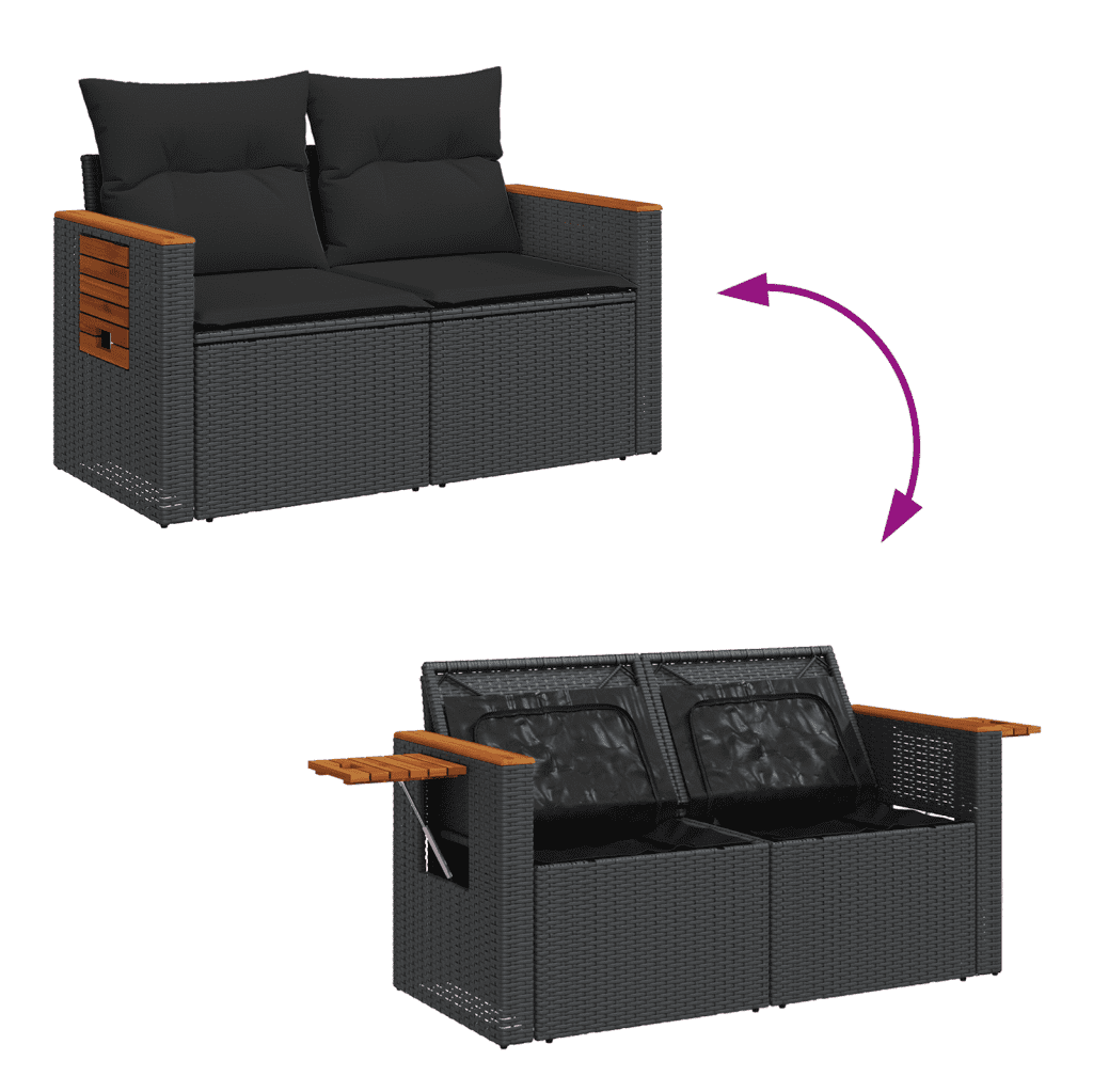 vidaXL Salon de jardin 10 pcs avec coussins noir résine tressée