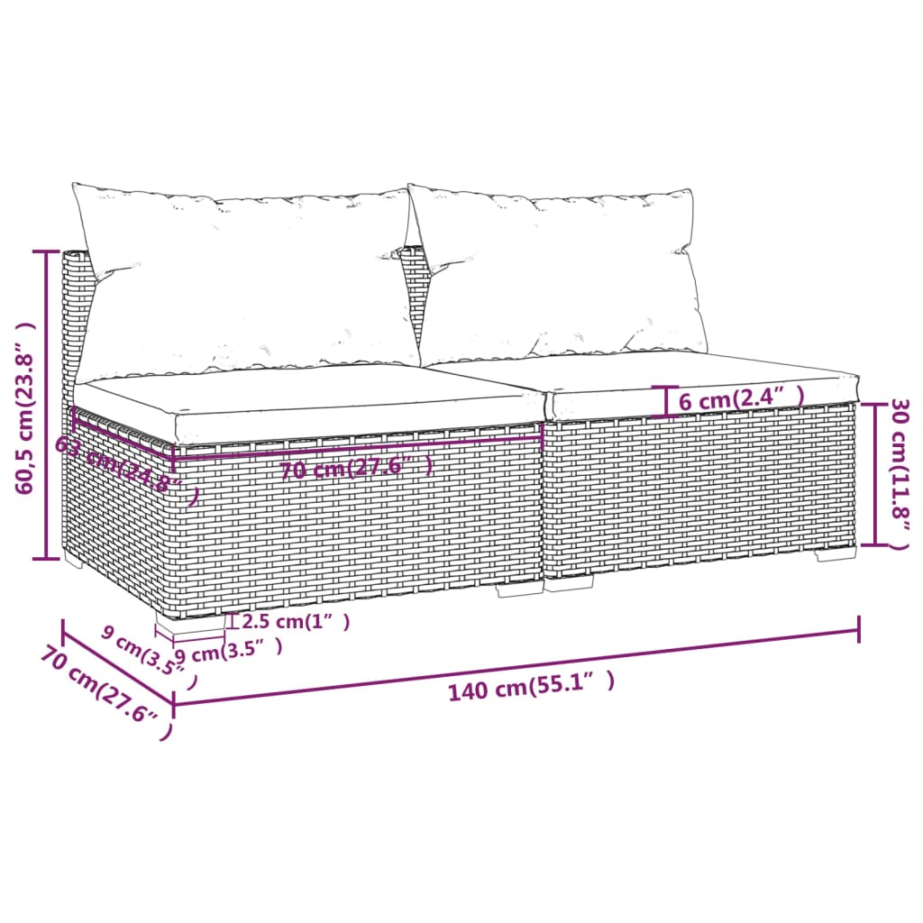 vidaXL Salon de jardin 2 pcs avec coussins Résine tressée Noir