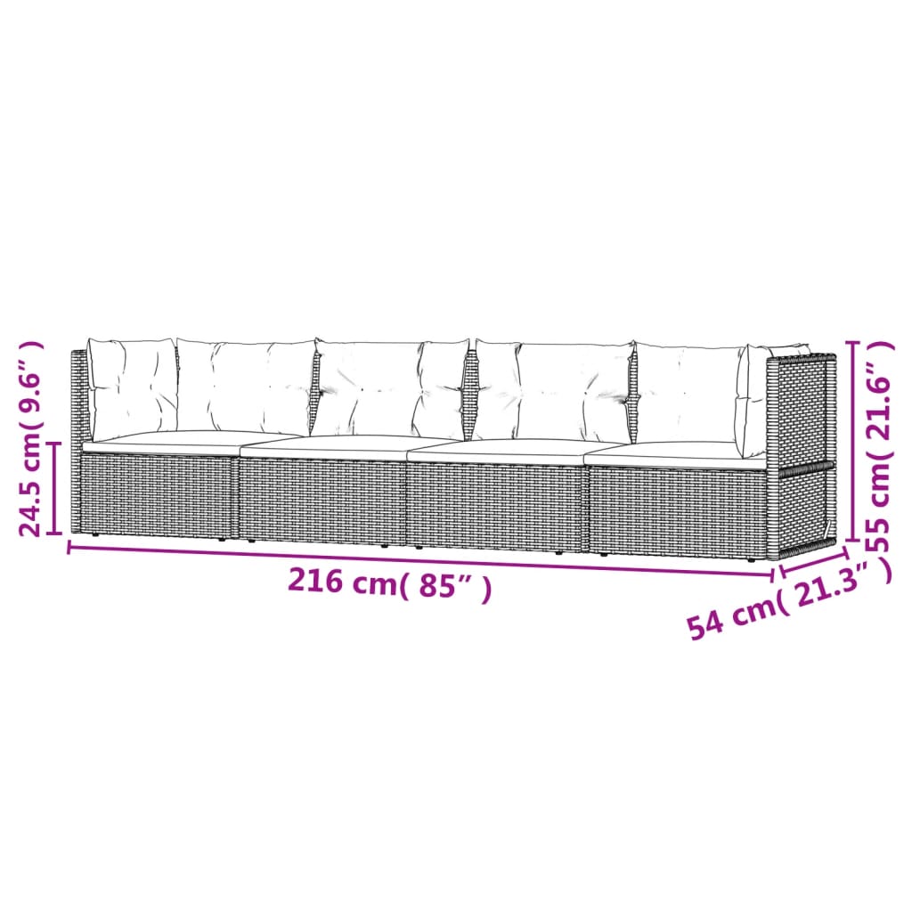 vidaXL Salon de jardin 4 pcs avec coussins Noir Résine tressée