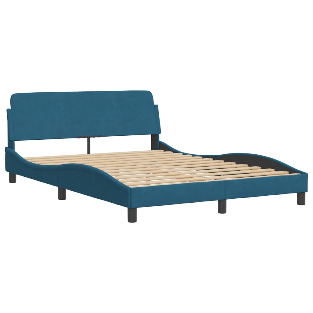 vidaXL Cadre de lit et tête de lit sans matelas bleu 140x190cm velours