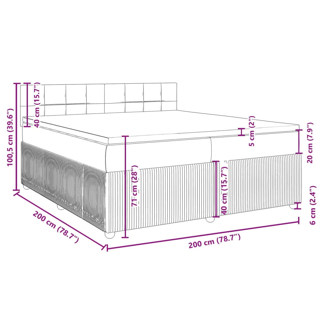 vidaXL Sommier à lattes de lit avec matelas Rose 200x200 cm Velours