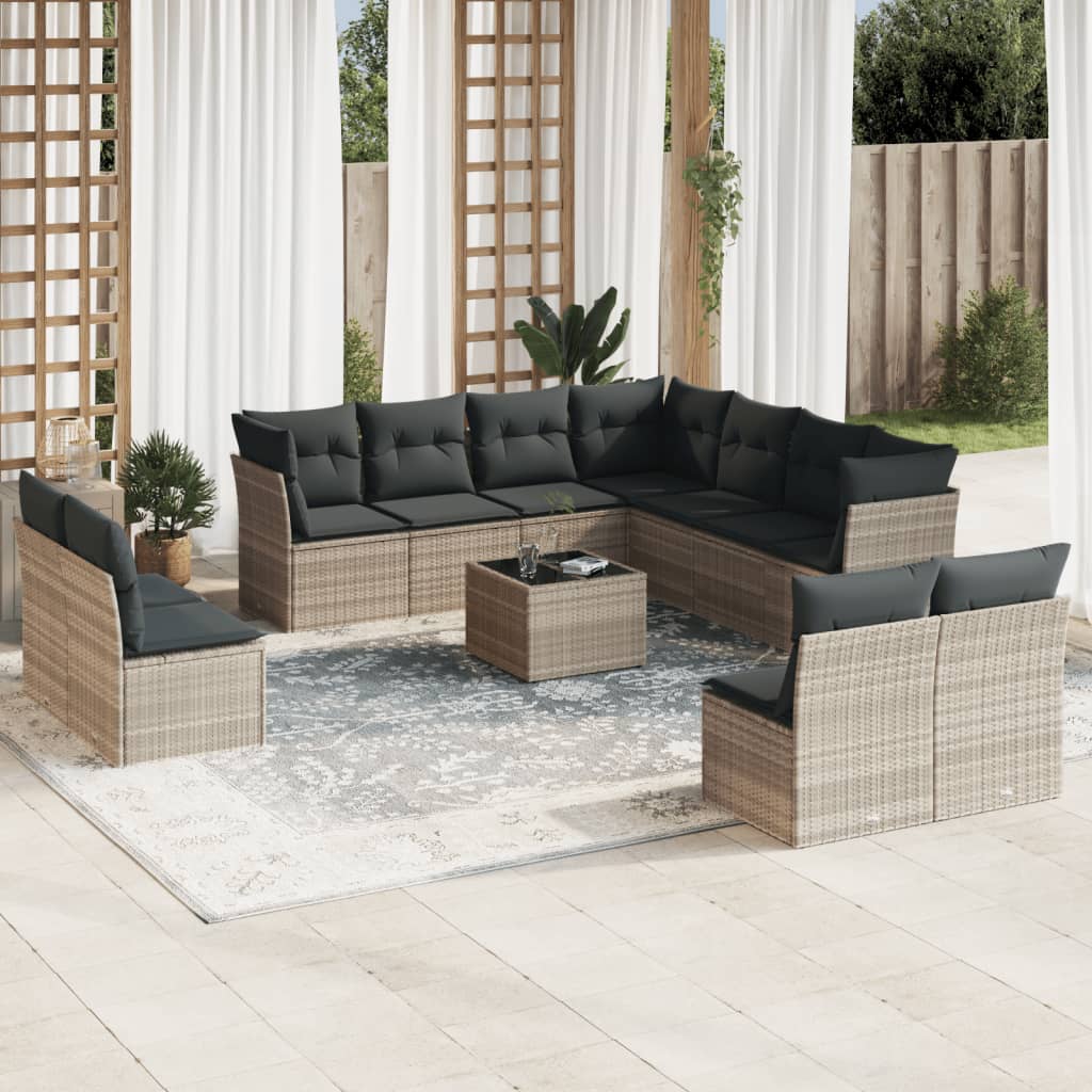 vidaXL Salon de jardin avec coussins 12 pcs gris clair résine tressée