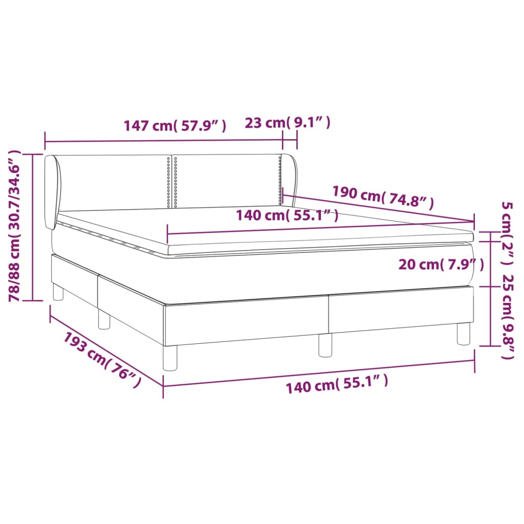 vidaXL Sommier à lattes de lit avec matelas Noir 140x190 cm Tissu