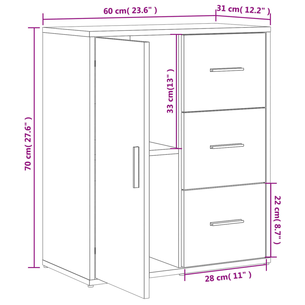 vidaXL Buffets 2 pcs sonoma gris 60x31x70 cm bois d'ingénierie