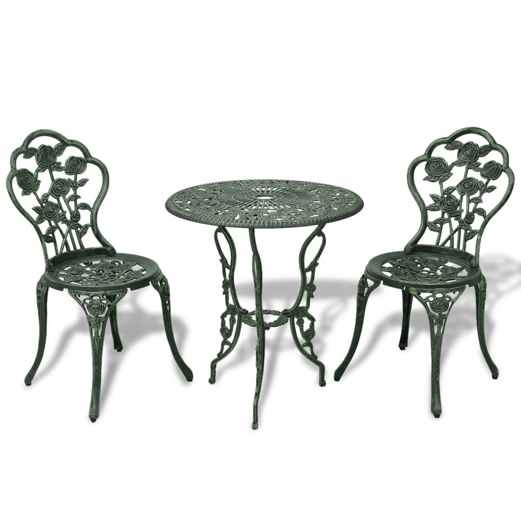 vidaXL Ensemble de bistro 3 pcs Aluminium coulé Vert