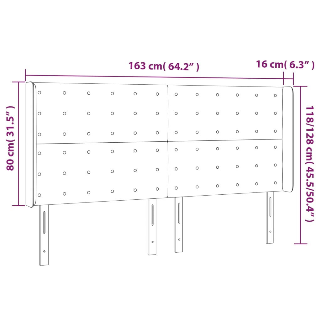 vidaXL Tête de lit à LED Gris clair 163x16x118/128 cm Tissu