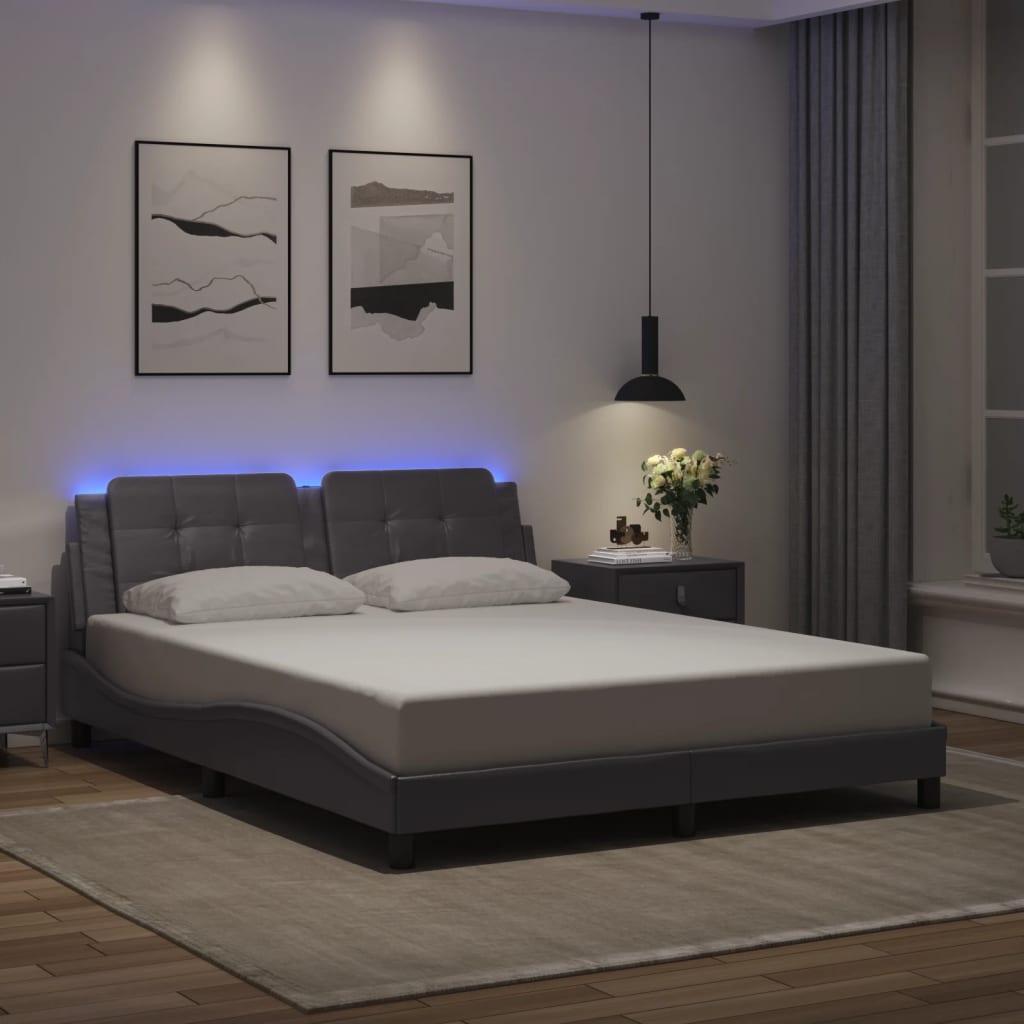 vidaXL Cadre de lit avec lumières LED gris 160x200 cm similicuir
