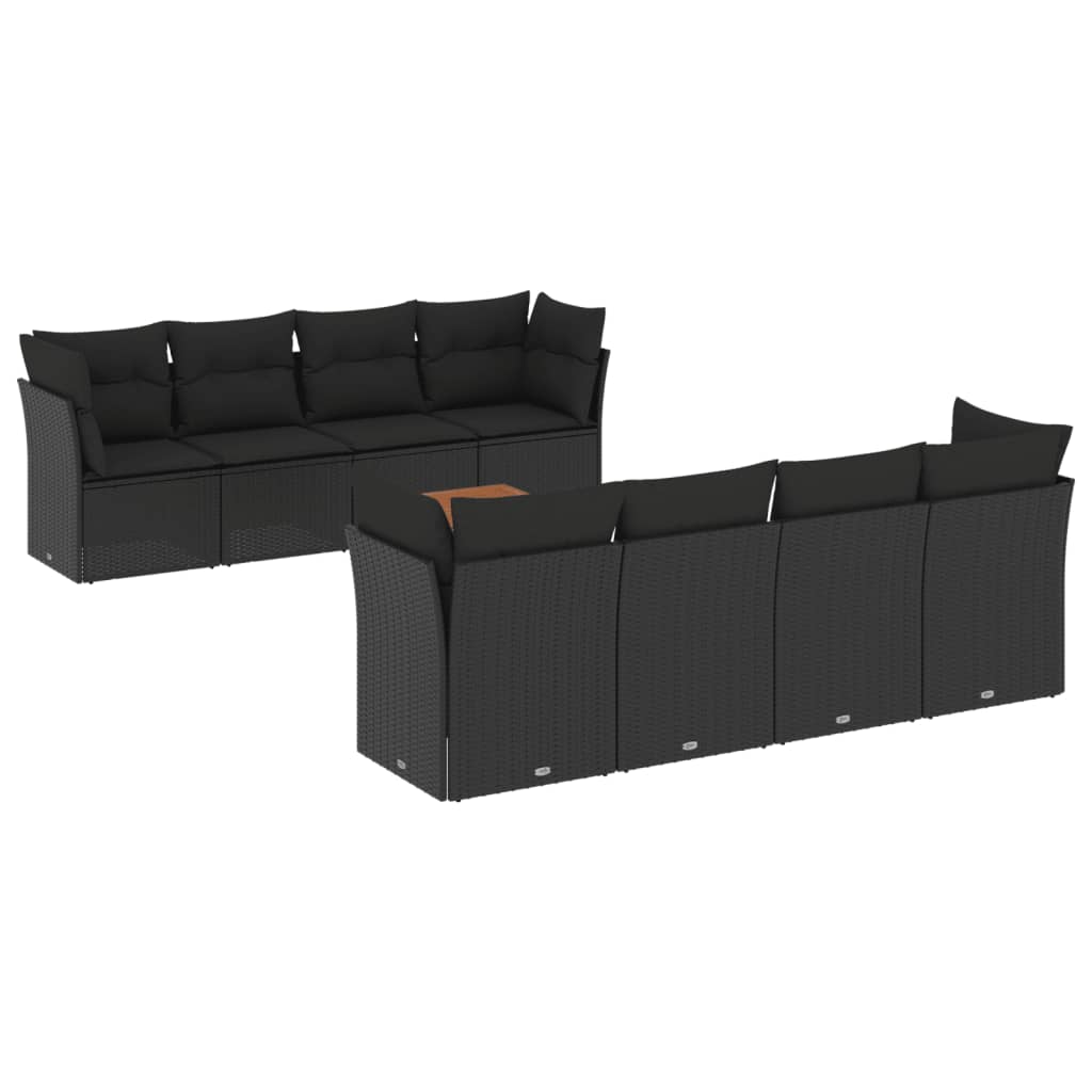 vidaXL Salon de jardin 9 pcs avec coussins noir résine tressée