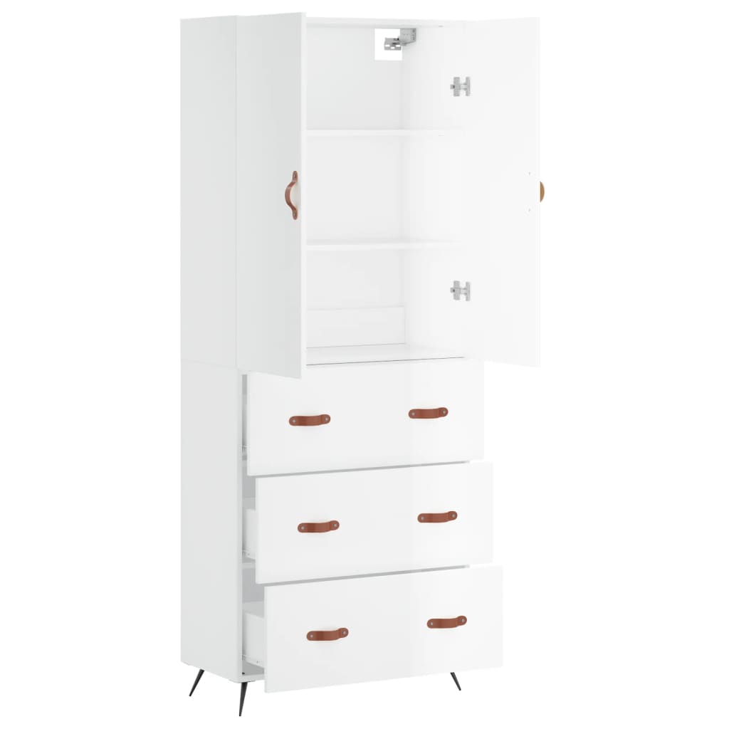 vidaXL Buffet haut Blanc brillant 69,5x34x180 cm Bois d'ingénierie