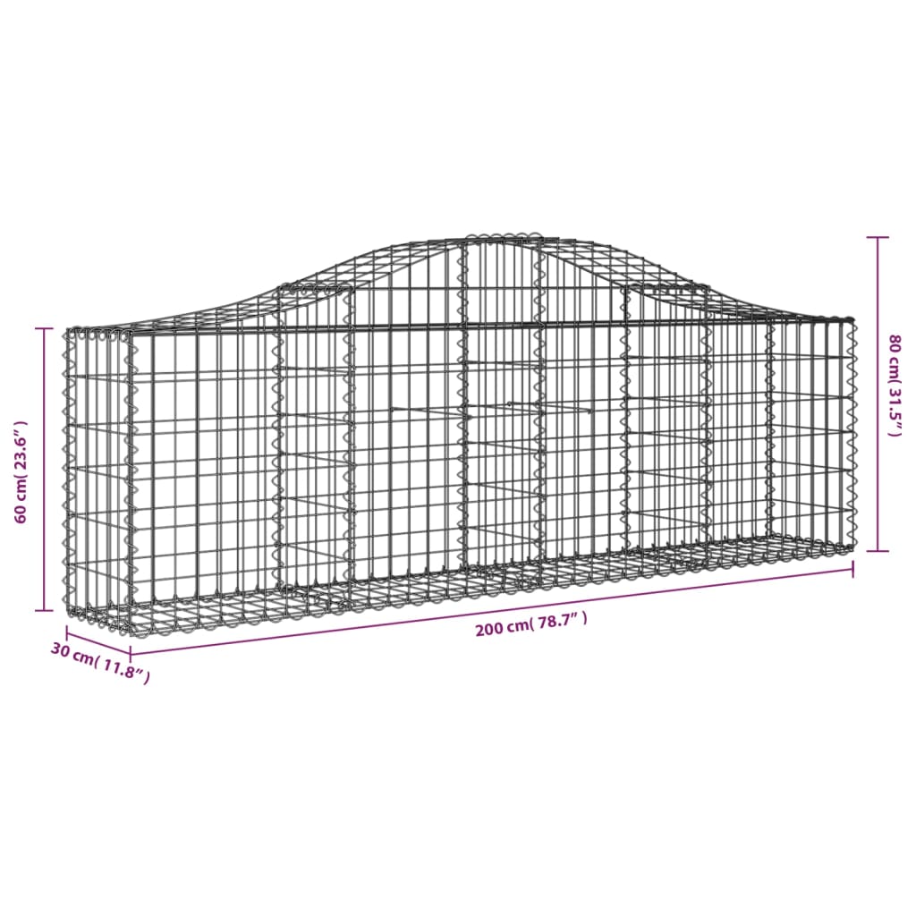 vidaXL Paniers à gabions arqués 9 pcs 200x30x60/80 cm Fer galvanisé