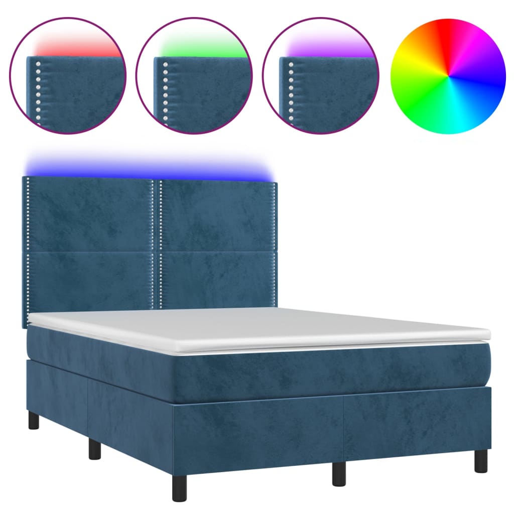 vidaXL Sommier à lattes de lit matelas et LED Bleu foncé 140x190 cm