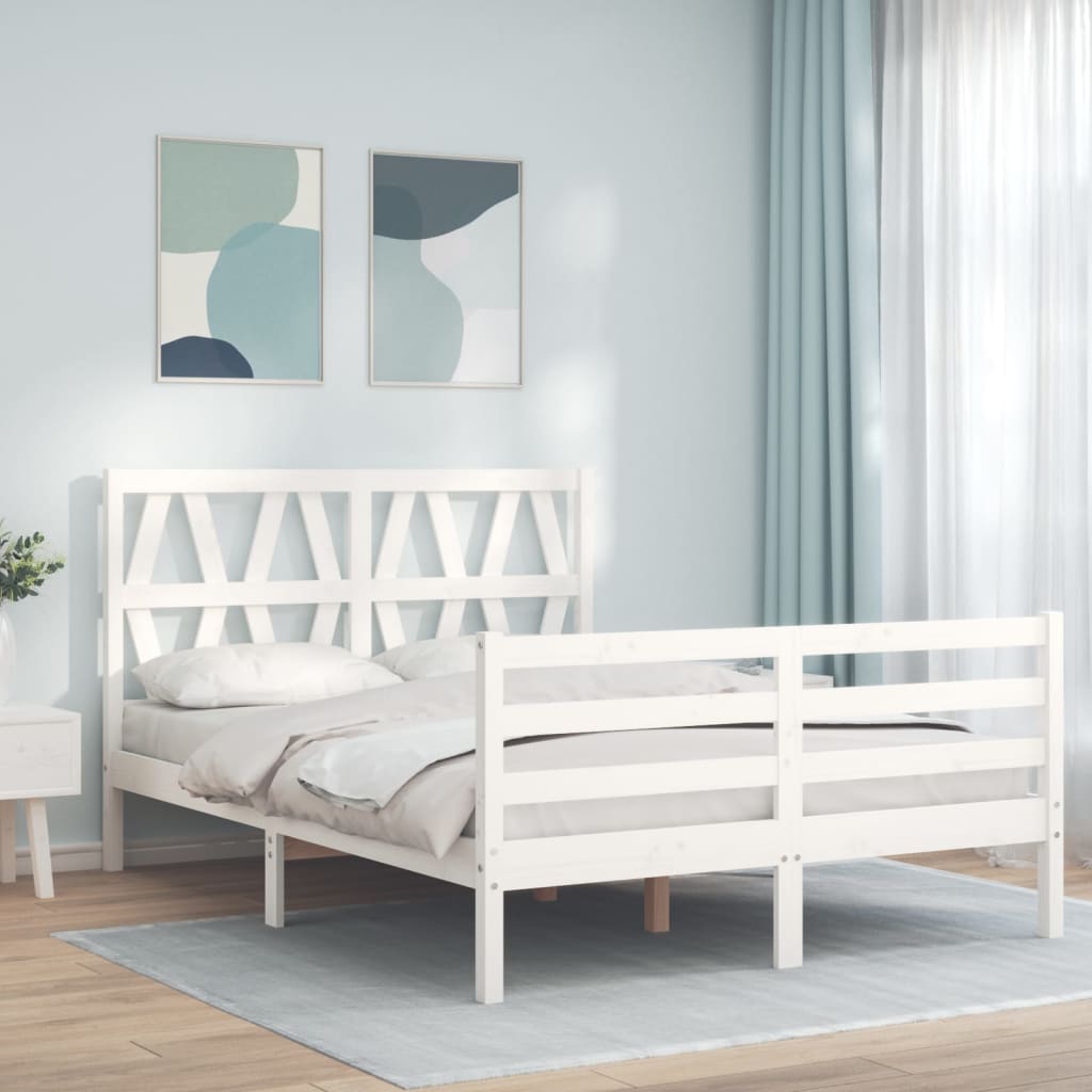 vidaXL Cadre de lit sans matelas blanc bois massif