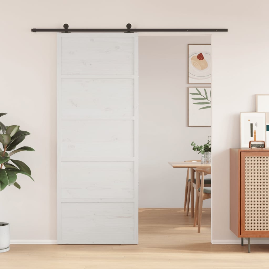 vidaXL Porte de grange blanc 80x208 cm bois massif de pin