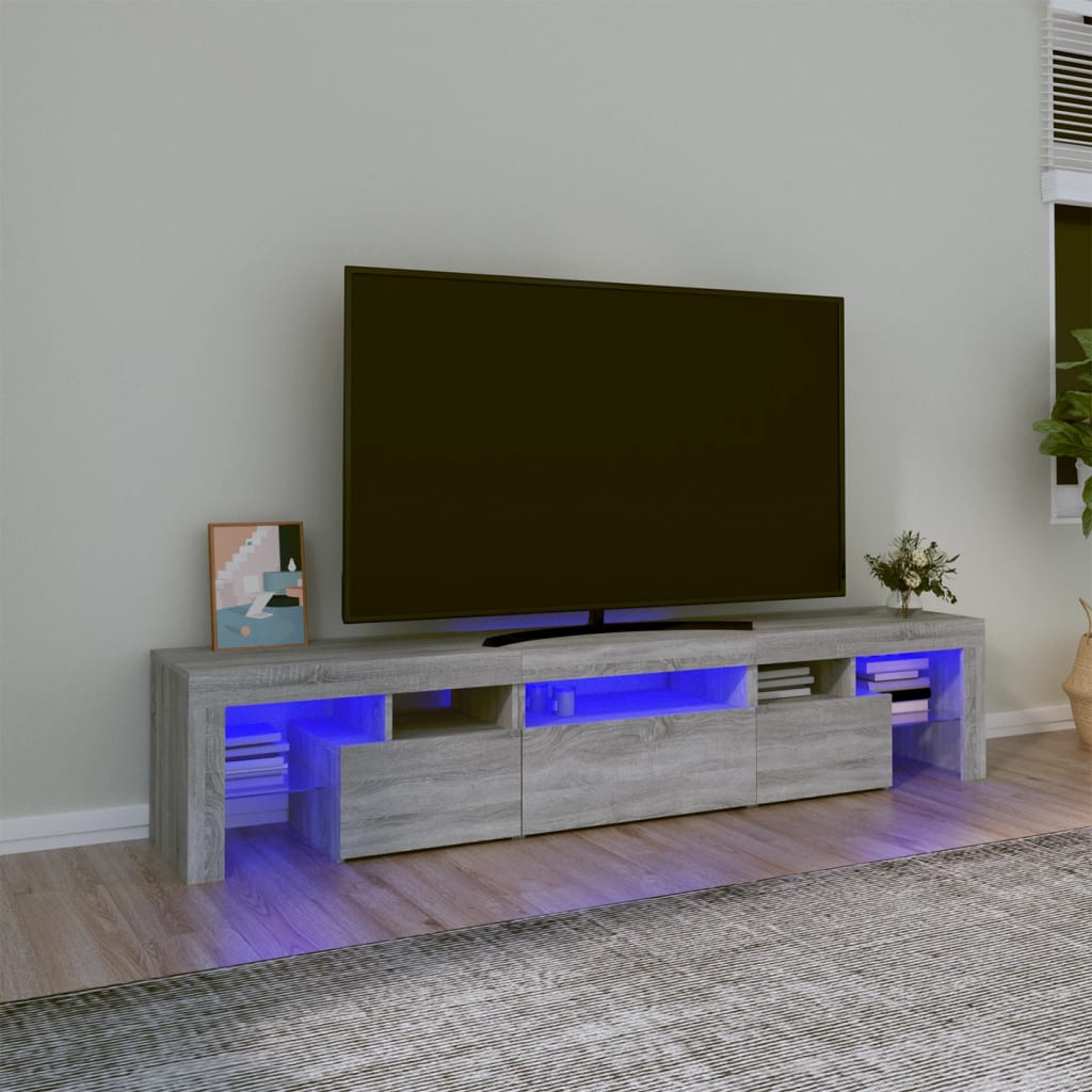 vidaXL Meuble TV avec lumières LED Sonoma gris 200x36,5x40 cm