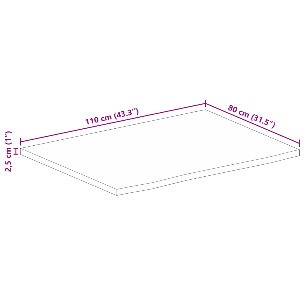 vidaXL Dessus de table à bord vivant 110x80x2,5cm bois massif manguier