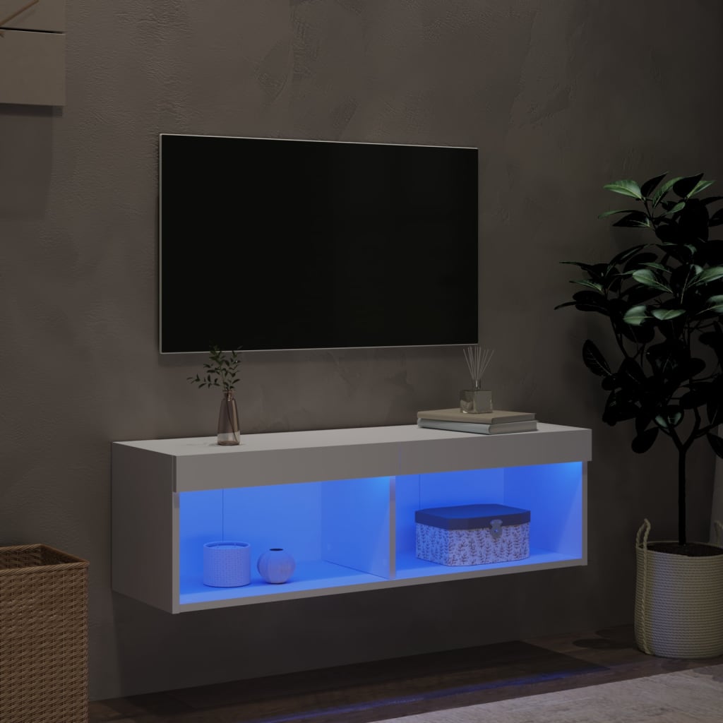 vidaXL Meuble TV avec lumières LED blanc 100x30x30 cm