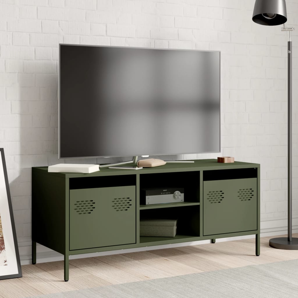 vidaXL Meuble TV vert olive 101,5x39x43,5 cm acier laminé à froid