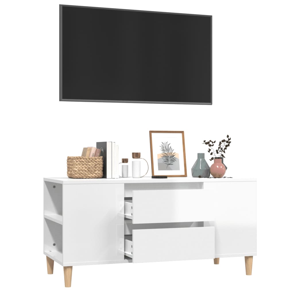 vidaXL Meuble TV Blanc brillant 102x44,5x50 cm Bois d'ingénierie