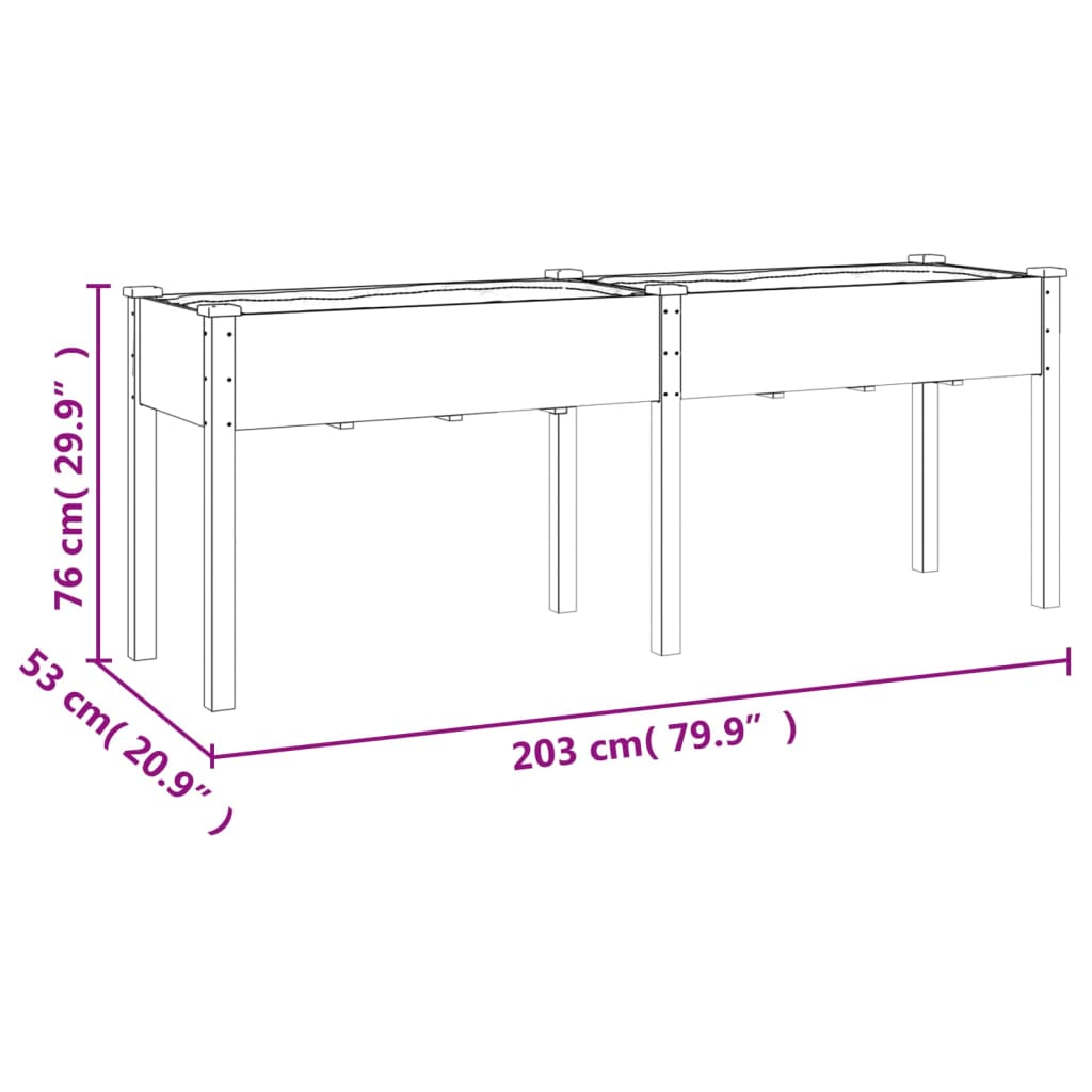 vidaXL Jardinière avec doublure 203x53x76 cm bois massif de sapin