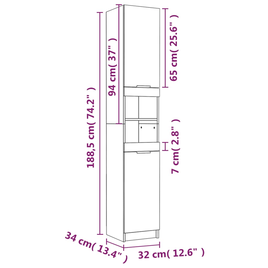 vidaXL Armoire salle de bain chêne sonoma 32x34x188,5 cm