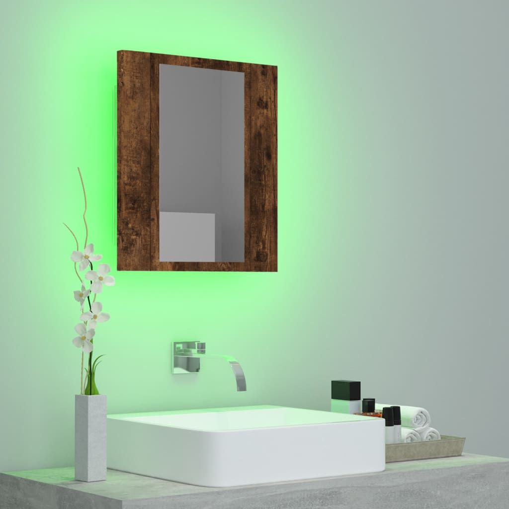 vidaXL Armoire à miroir LED de salle de bain chêne fumé 40x12x45 cm